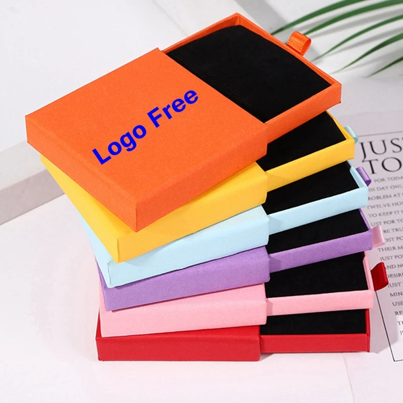 100pcs Custom Logo Thin Personalized Jewelry Packaging Box Bracelet Earrings Ring Necklace  Cardboard Drawer Jewellery