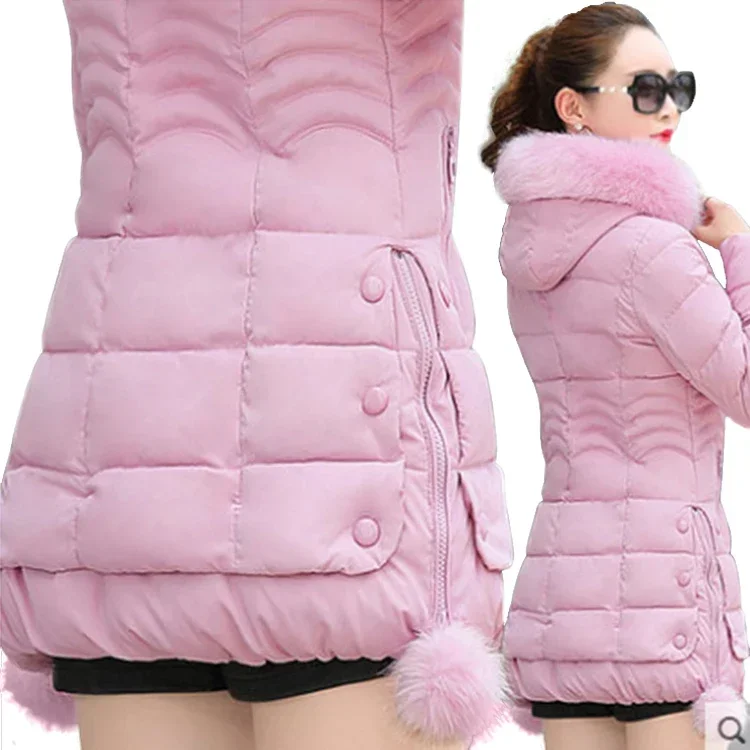 Winter Jacket Women 2024 Winter Coat Pure Color Casual Fur Collar Hooded Long Hooded Cotton Lady Jacket