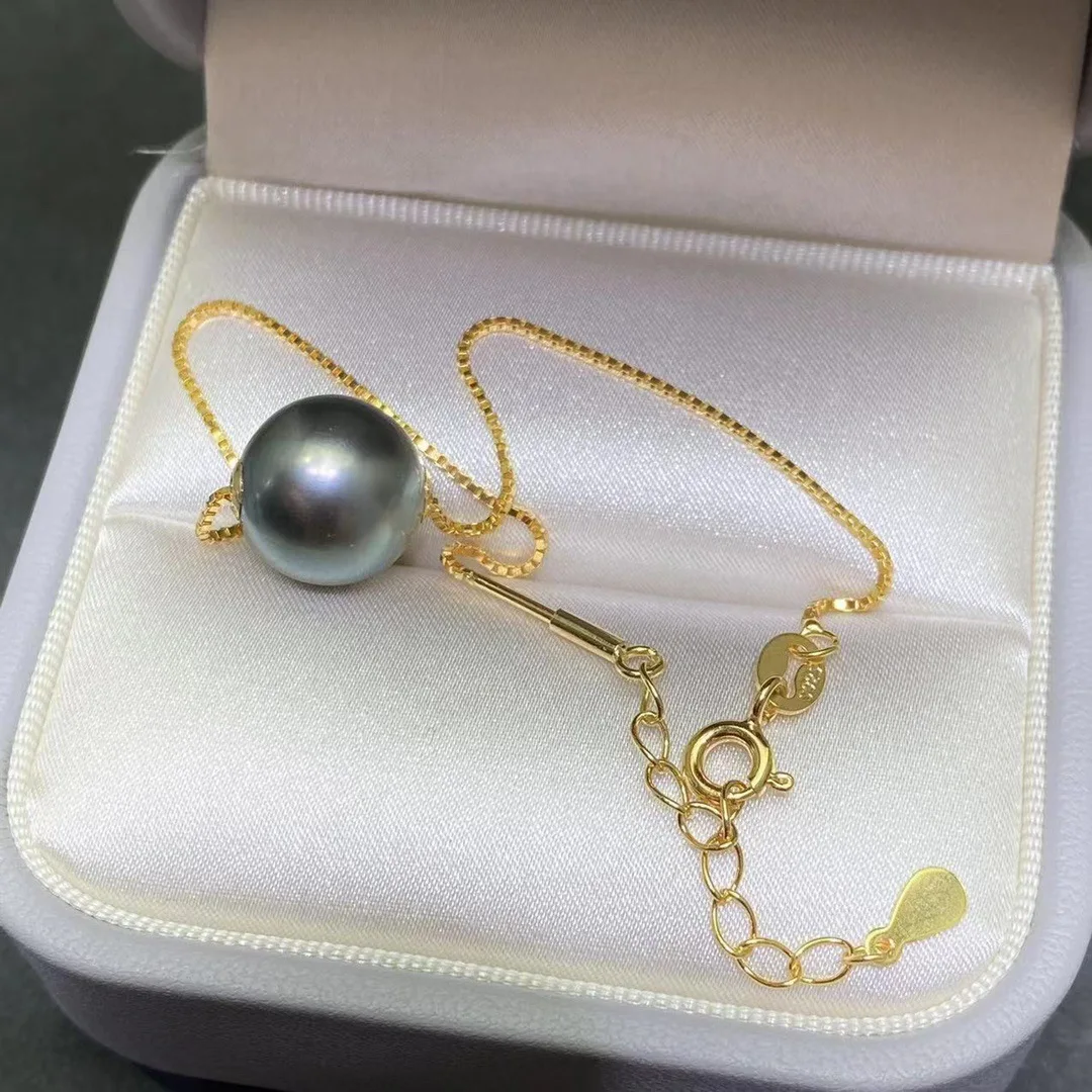 

Fashionable natural Tahiti round pearl bracelet AAAA10-11mm-925s silver pearl bracelet