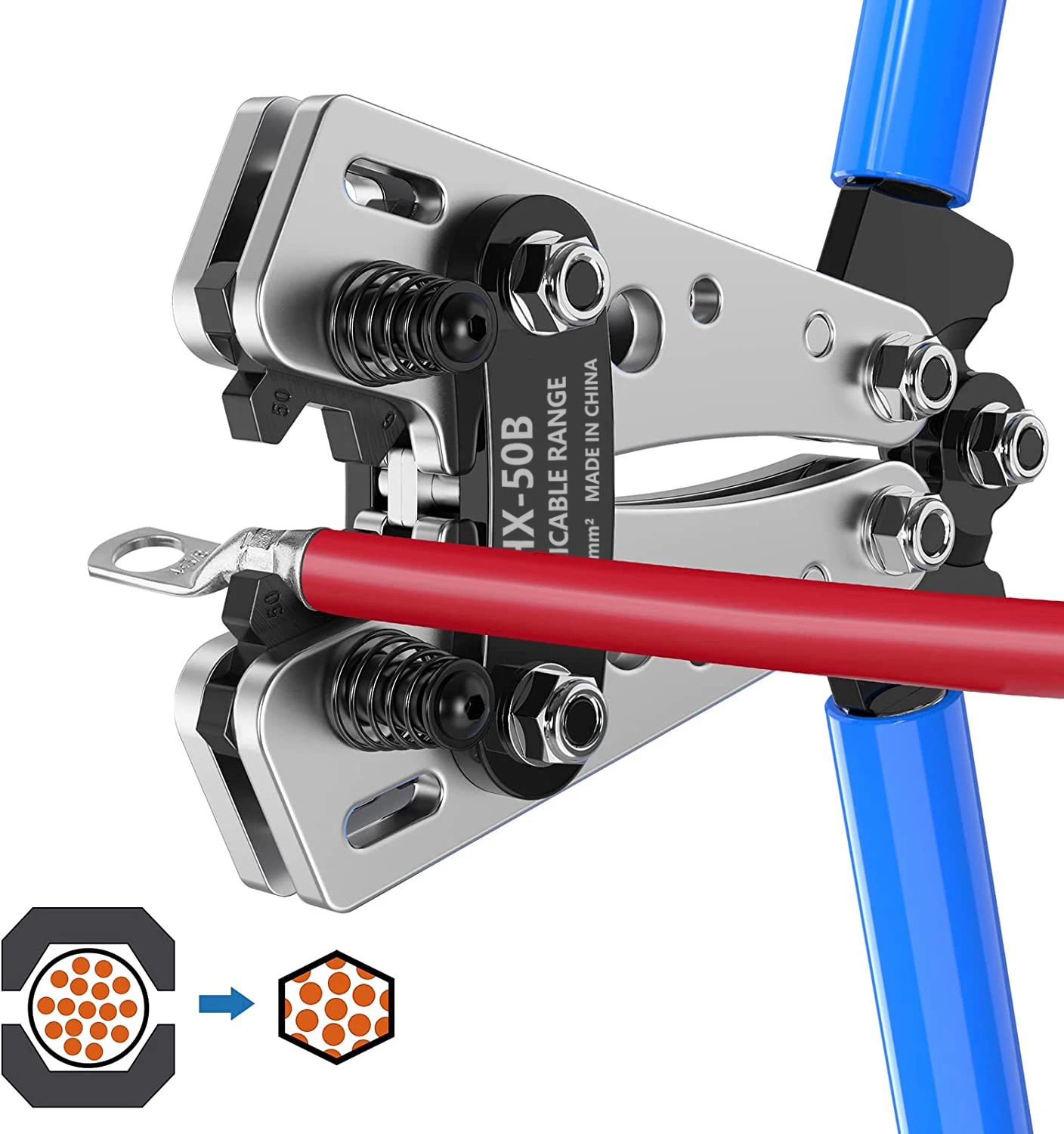 HX-50B Battery Cable Lug Crimping Plier-Cable Lug Crimping Tool for Copper Lugs AWG 10-1/0 (6mm²-50mm²)Wire Shear Cutter