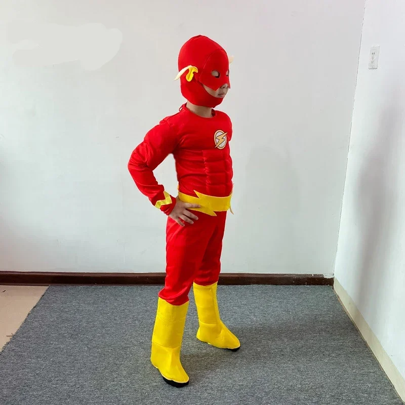 Boy's Deluxe Flash Costume Fancy Dress Up Kids Movie Carnival Party Halloween Flash Cosplay Costumes Mask Belt With Shoes 3-12Y