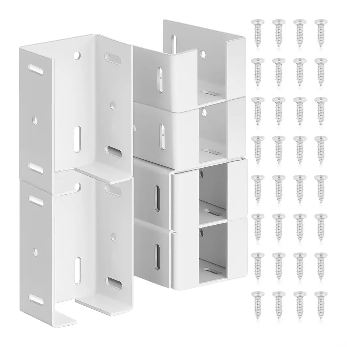 [N84R] Heavy Duty Carbon Steel Fence Bracket with Screws for Vinyl Fencing Panel to Post Connection Rail Bracket Kit 4Pcs White