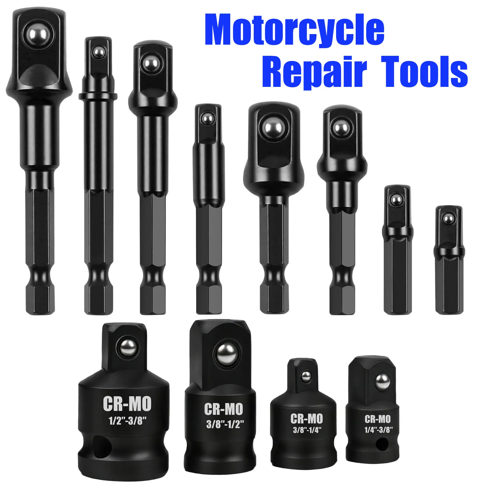 12Pcs Impact Socket Adapter And Reducer Extension Set Socket Drill Adapter Fit for Wrenches Drills Ideal for Motorcycle Repair