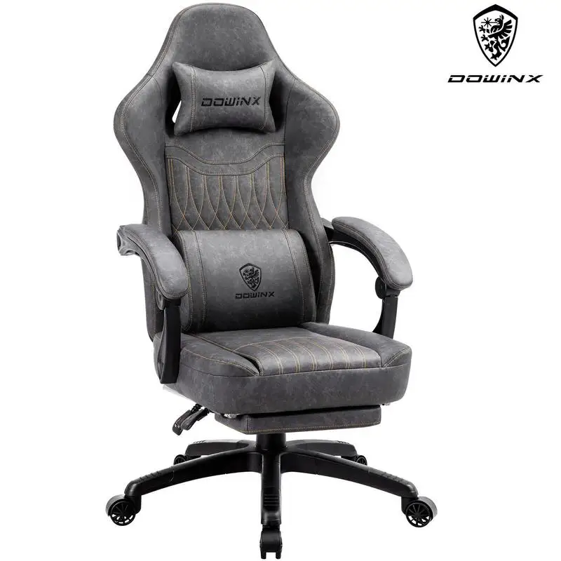 Dowinx Gaming Chair with Pocket Spring Cushion Vintage Style,Breathable PU Leather Gamer Chair,Ergonomic Computer Chair