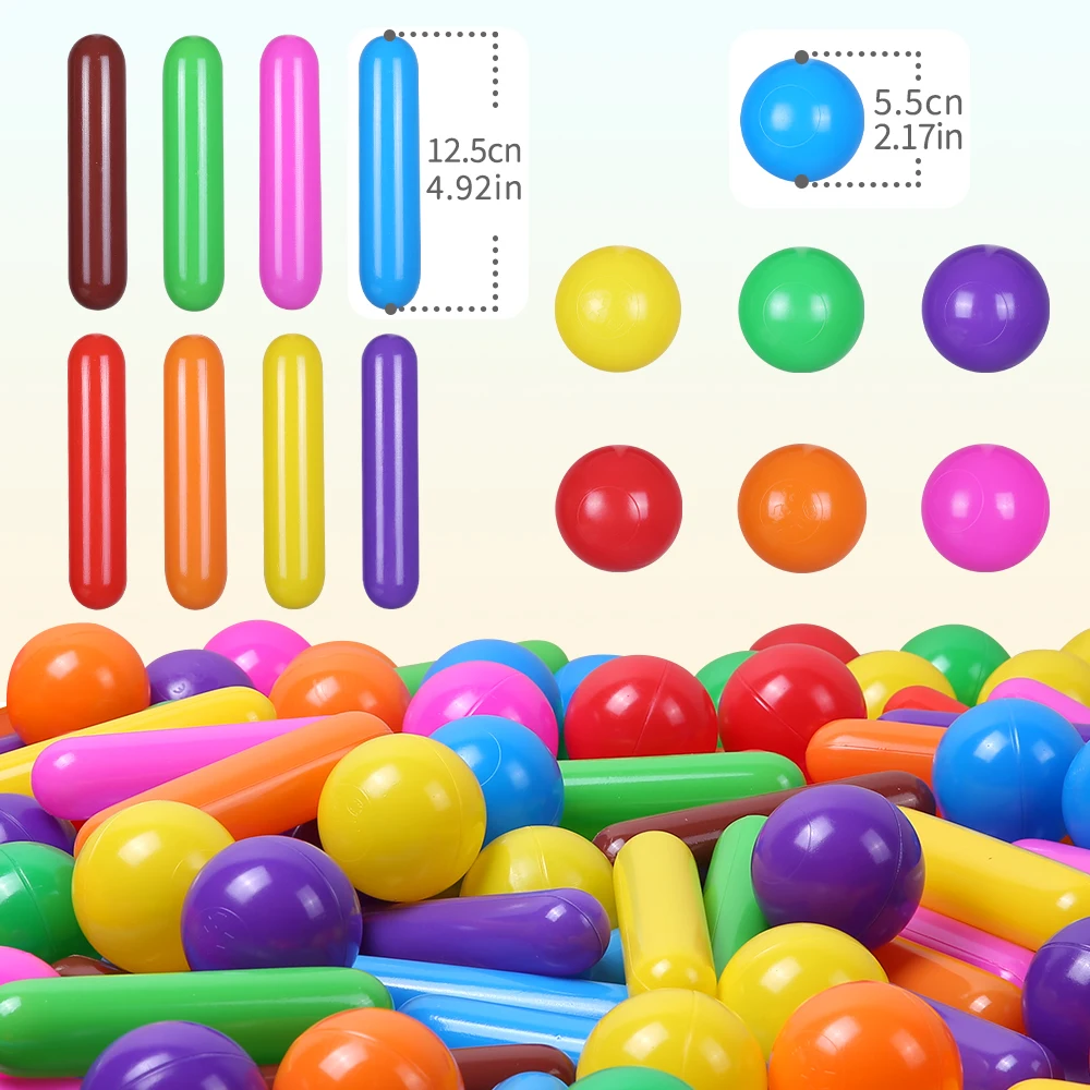 4.92 인치 100pcs 볼 핏 볼 칼럼 및 원형 모양 믹스 색상 공 플라스틱 실내 놀이터 욕실 장난감