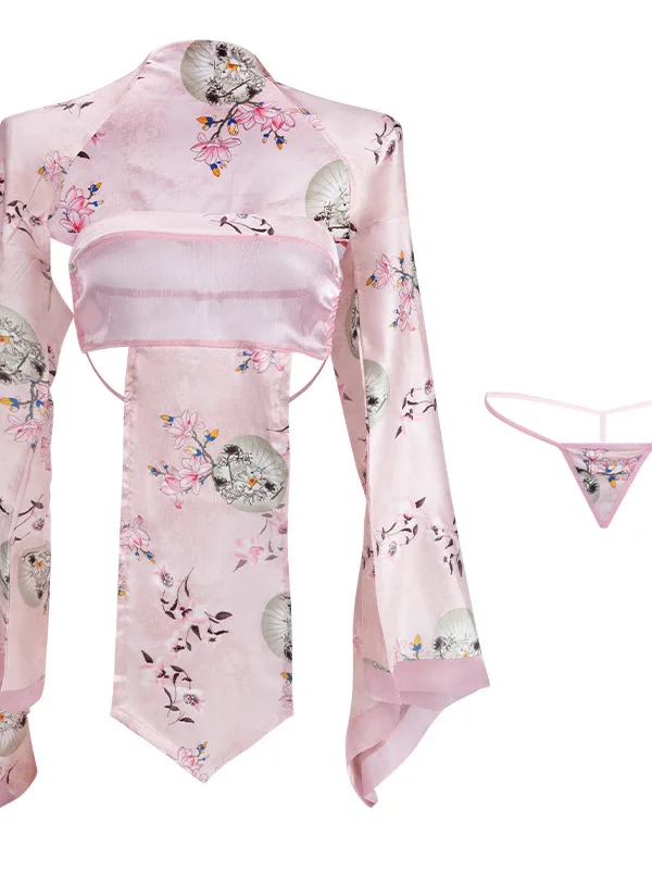 Conjunto quimono transparente de mangas meia feminino, roupas sem alças de um ombro, decoração do arco, moda japonesa, verão, 7RWJ