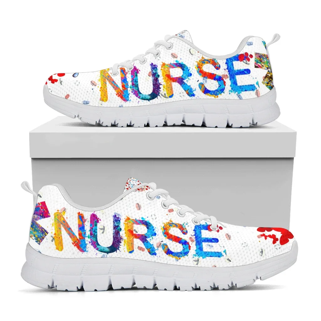 Cute Hospital Cartoon Nurse Girls Pattern Sneakers Shoes for Women Breathable Lace up Flat Shoes Comfort Zapatillas