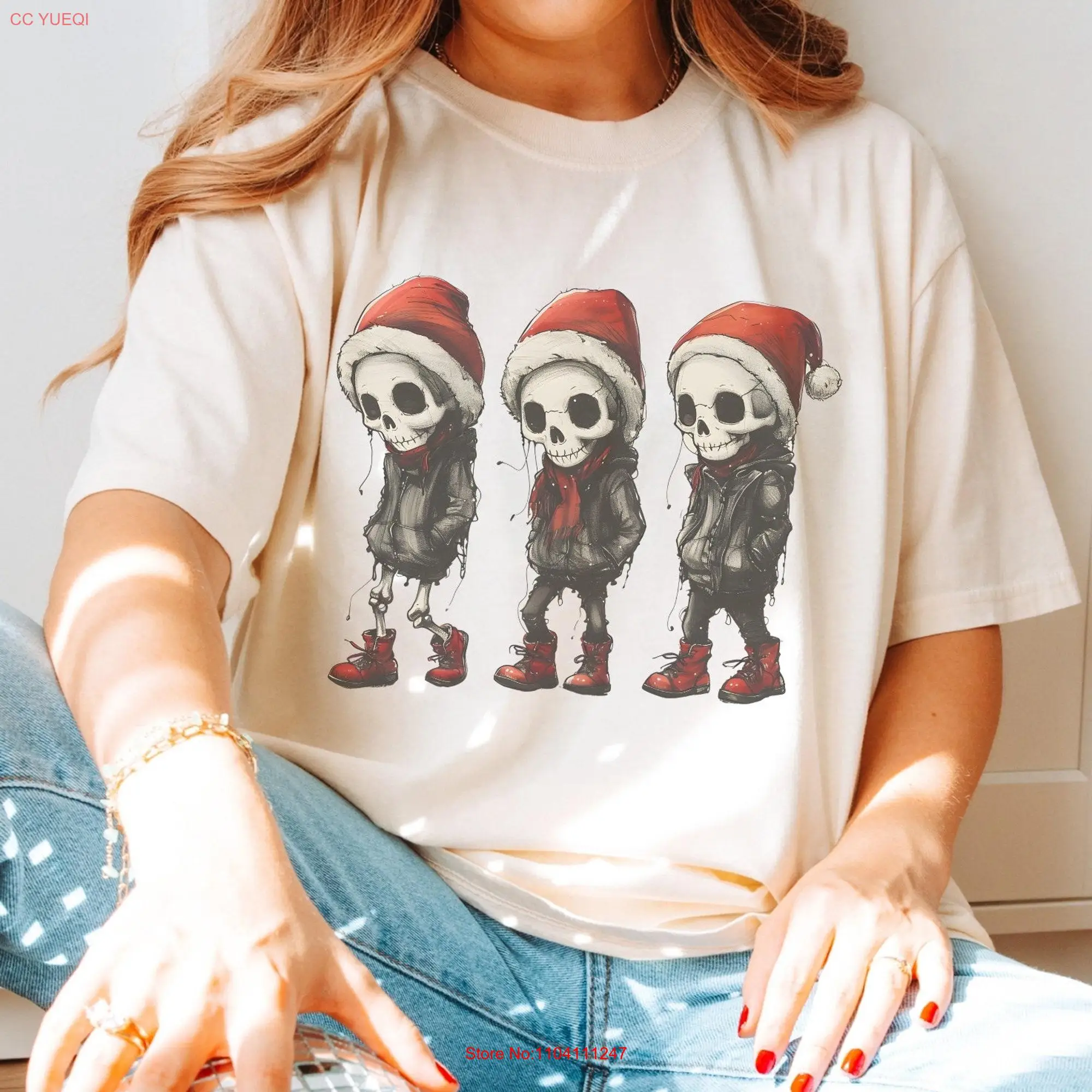 Christmas Skeleton T Shirt Halloween Comfort Colors for long or short sleeves