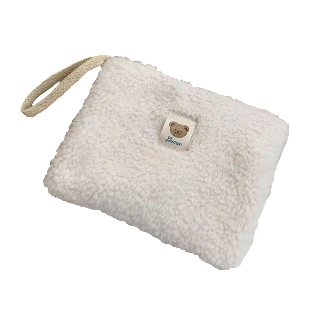 Ladies Wash Bag Portable Plush Make Up Pouch Large Capacity Multi-function Casual Fashion Cute Bear Pattern for Weekend Vacation