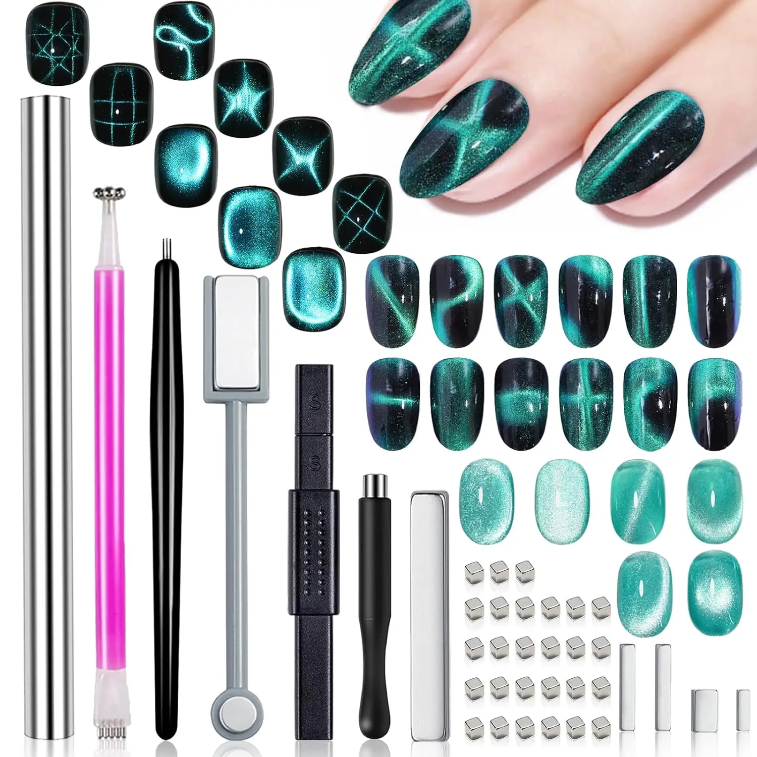 

38Pcs Cat Eye Magnet Set for Nail Art, Magnetic Pens & Blocks for Gradient Ombre Designs, Nail Tools for Women