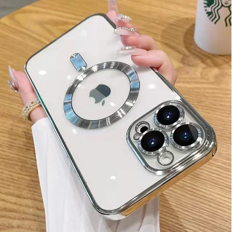 حافظة Magsafe شفافة لـ iPhone ، غطاء خلفي ناعم ، شحن لاسلكي ، فاخر ، 15 ، 14 ، 13 ، 12 ، 11 Pro Max