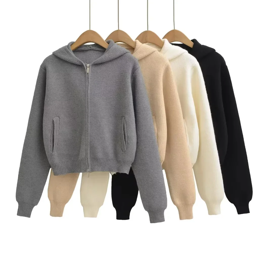 

Korean Laid-ba Double Zipper Knitted Open Cardigan Women's Loose Slimming Sweater Jaet ort Top for Autumn New Sle