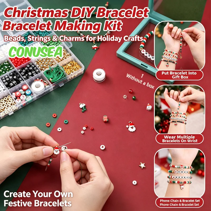 Beads and Jewelry Making Crafts Kits 24 Gig DIY Christmas Rice Beads Handmade Bracelet Necklace Mobile Phone Chain Materials Toy