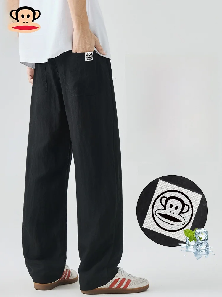 

PaulFrank Linen Silk Casual Pants Men Summer Loose Thin Cool Feeling Breathable Straight Leg Trousers Casual Faion Youth