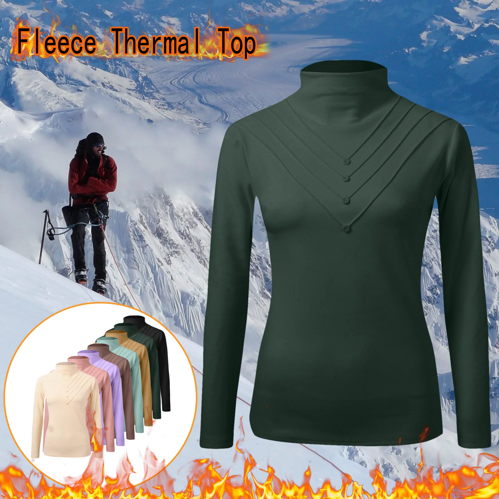 Women'S Autumn Winter Turtleneck Flocking Bright Line Decoration Solid Button Long Sleeve Pullover Undershirt Casual Elegant Top