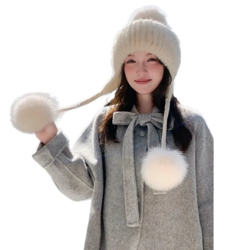 Autumn and winter new cute mink hat fox hair ball fur Lei Feng hat female photo casual face small white