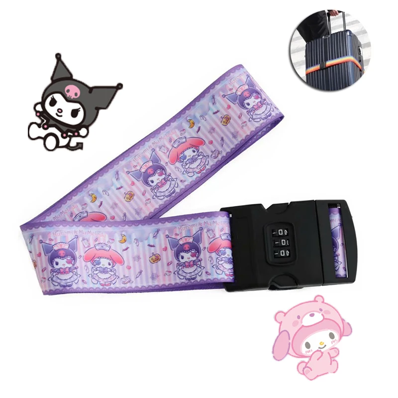 

Kawaii Sanrios Kuromi anime Adjustable Password Lock Travel Luggage Strap Suitcase Baggage Belts Camping Bag Accessories gifts