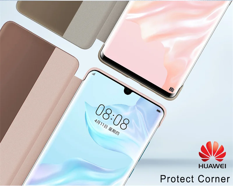 화웨이 P30/P30 Pro 케이스 용 기존 전화 케이스 스마트 뷰 창 가죽 보호 플립 케이스 커버 Funda
