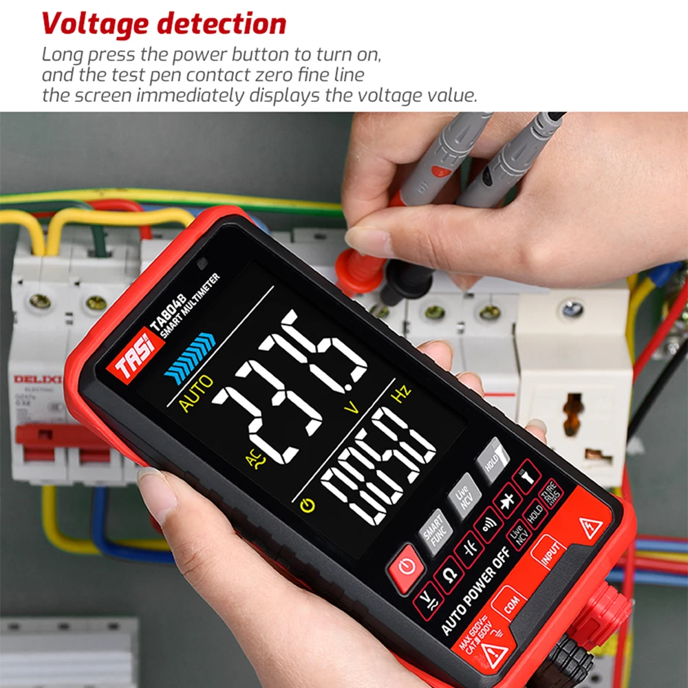 TASI TA804B Digital Multimeter Auto Tester Multimeters HD Color Screen Ultrathin Intelligent OHM NCV DC/AC Voltage Meter