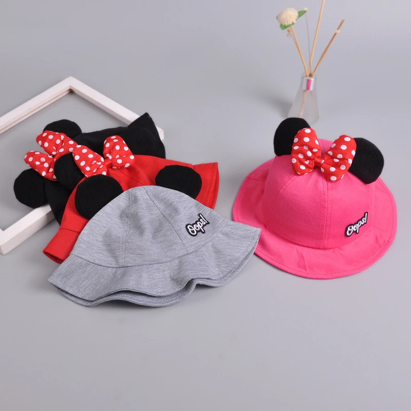 Disney Minnie Mickey Mouse Children Sun Hat Cartoon Anime Summer Outdoor Anti UV Protection Panama Hat Girl Fisherman Hat Gift