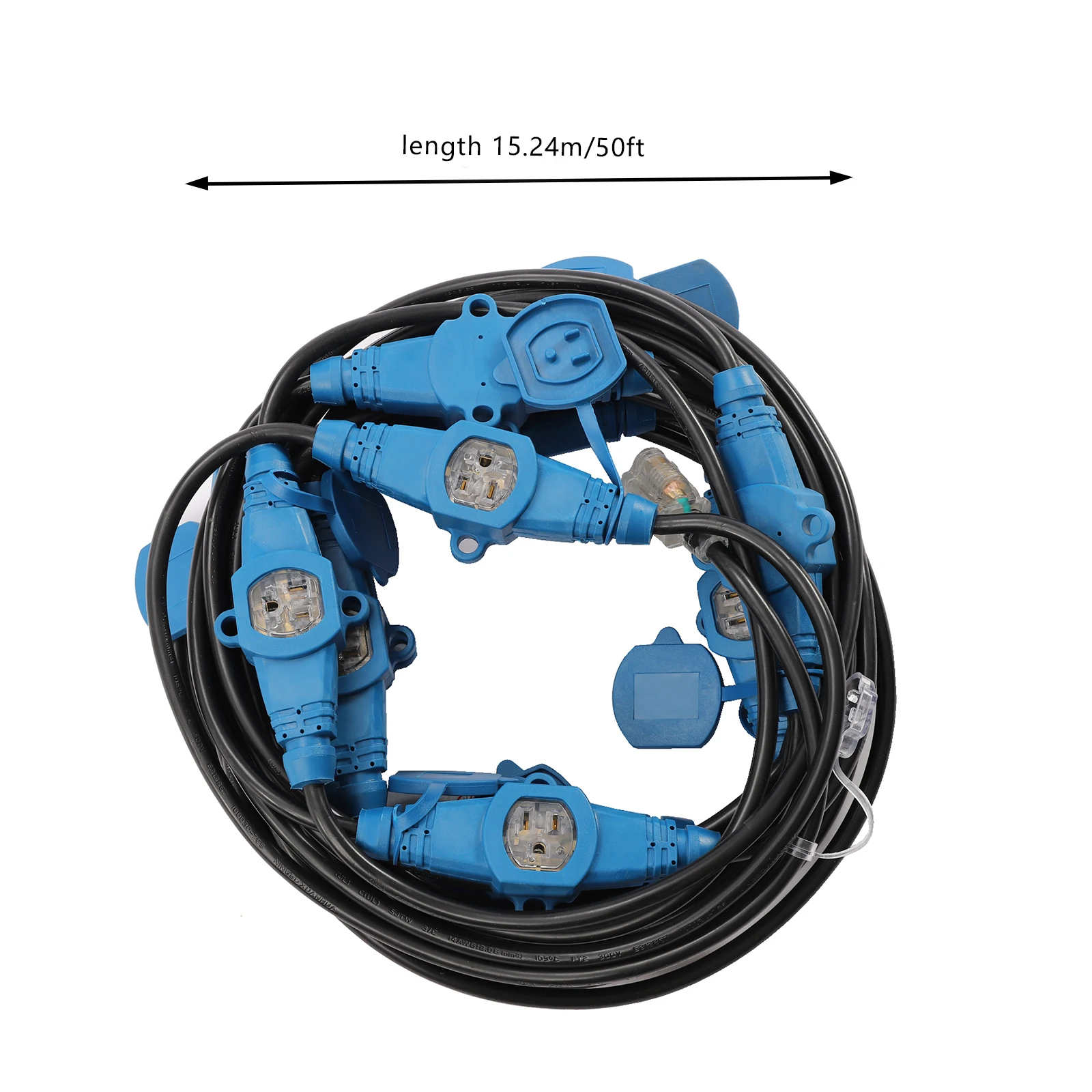 Imagem -06 - Cabo de Extensão de Energia Interior e Exterior Vários Plug Uniformemente Espaçados Onze Saída Divisor de Cabo 14 Calibre 50 Pés