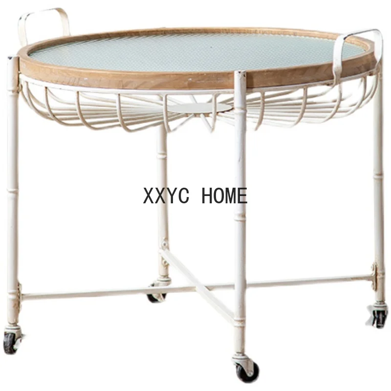 Tabela lateral móvel redonda do ferro forjado, conjunto da tabela do tamanho