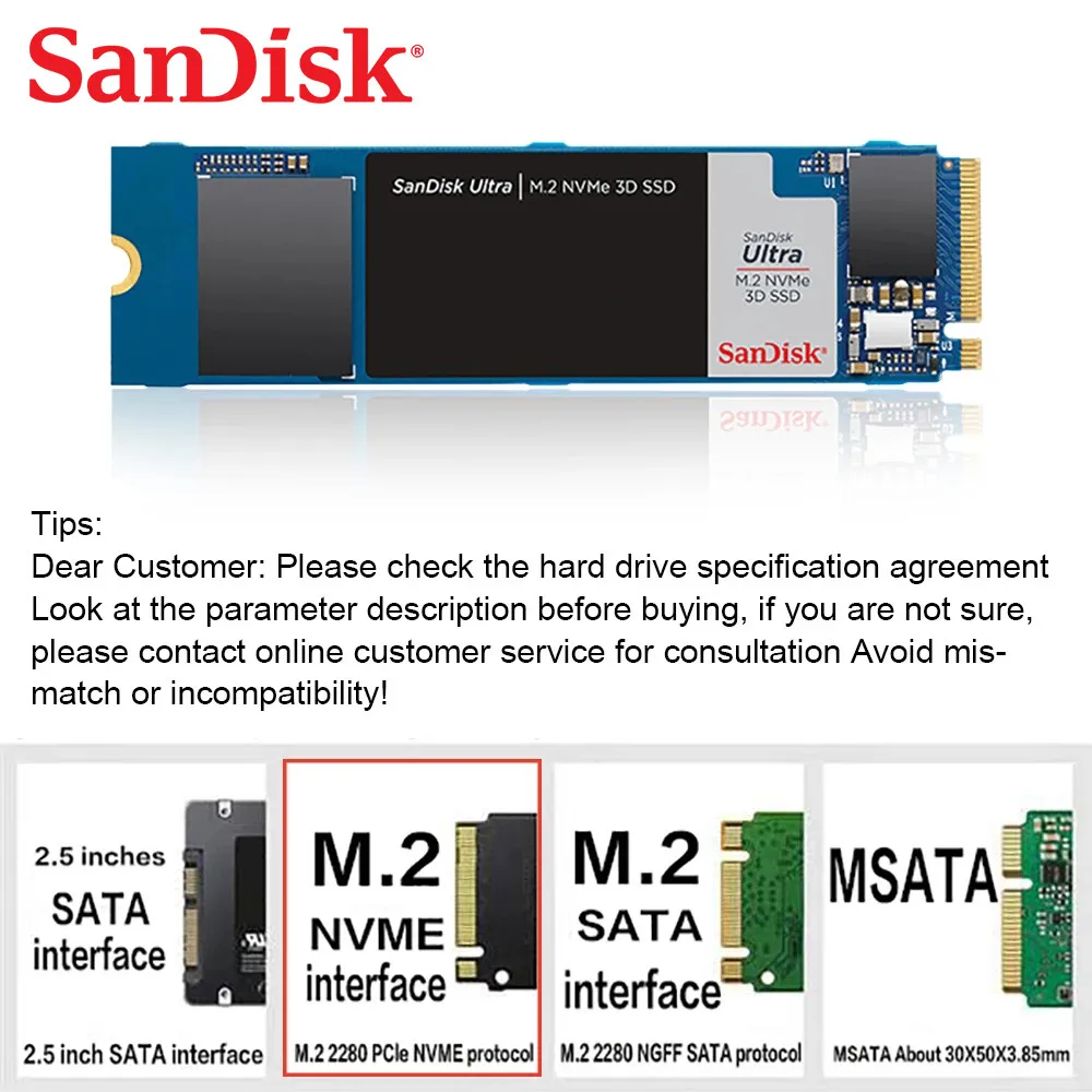 Imagem -05 - Sandisk-disco de Estado Sólido Interno Disco Rígido para Laptop e Desktop 100 Original Ultra M.2 Nvme 3d Ssd 500gb 1tb 2tb m2 2280 Ssd