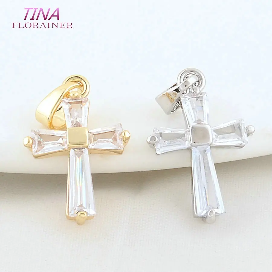 6 piezas de 12*18MM, latón color oro de 14K con circonita, dijes de cruz, colgantes, accesorios para la fabricación de collares y pendientes