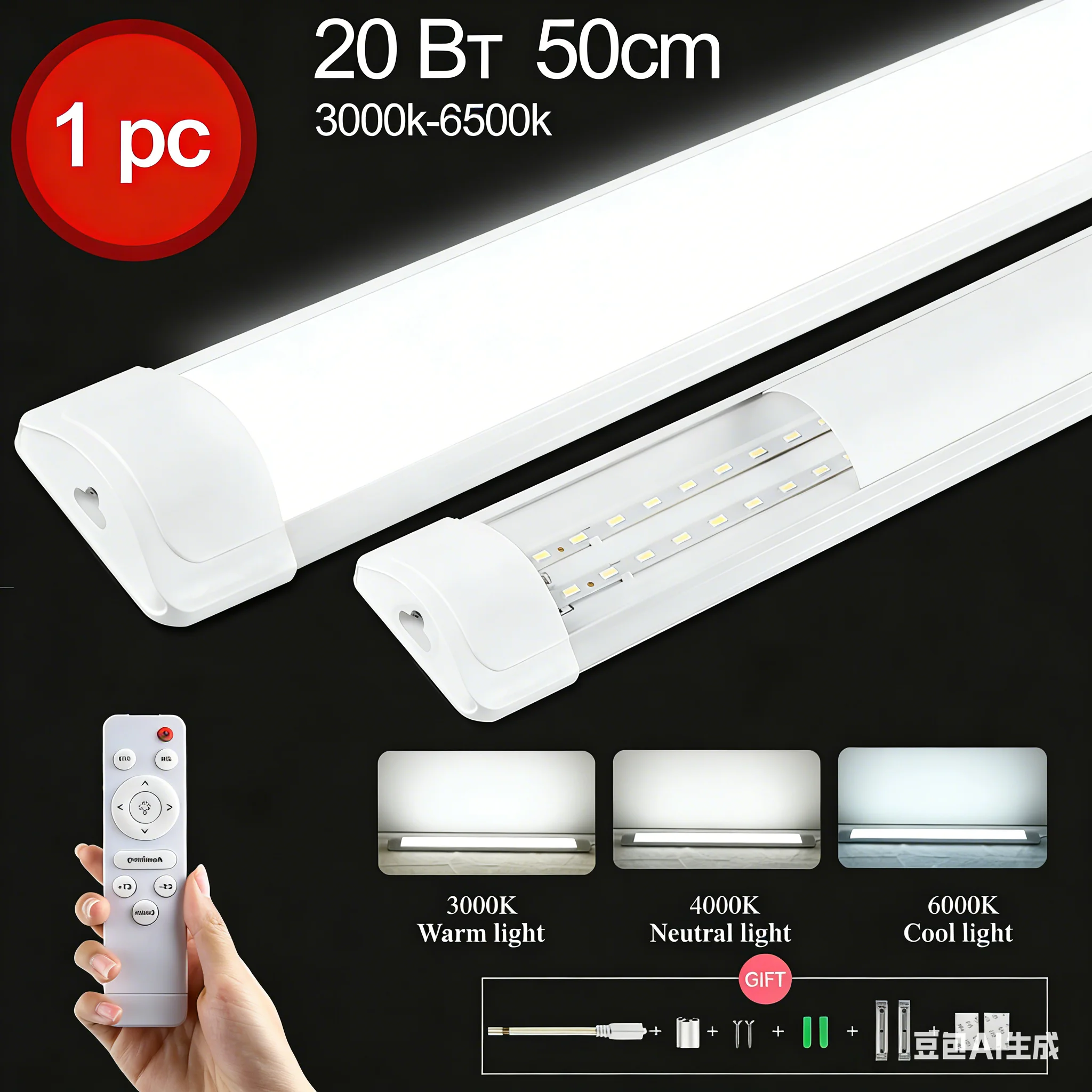 60cm/50cm LED Cabinet Light with Remote Control Energy-Saving Dimmable Tube Led Lamp for Living Room Bedroom Closet Lighting