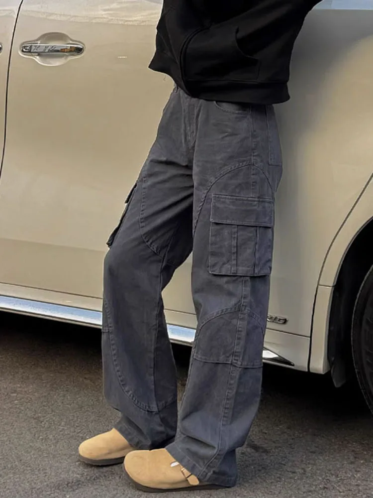 الخريف الشتاء Fce اصطف طويل القامة الرجال فضفاض مستقيم الساق الجينز الرجعية عمال السراويل السراويل القطنية غير رسمية للمراهقين #4