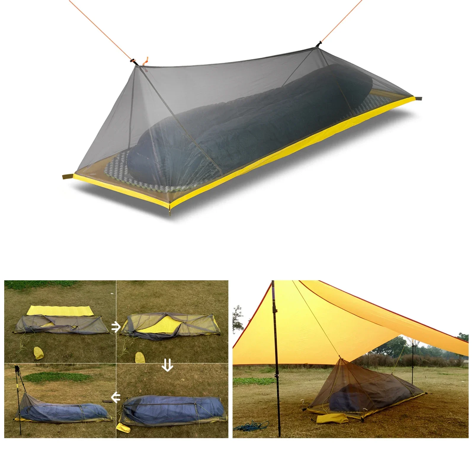 230g/260g Ultralight 1 Person Outdoor Camping Tent Summer Mesh Tent 40D 210T Nylon Body Inner Tent Vent Mosquito Net 3-4 Seasons