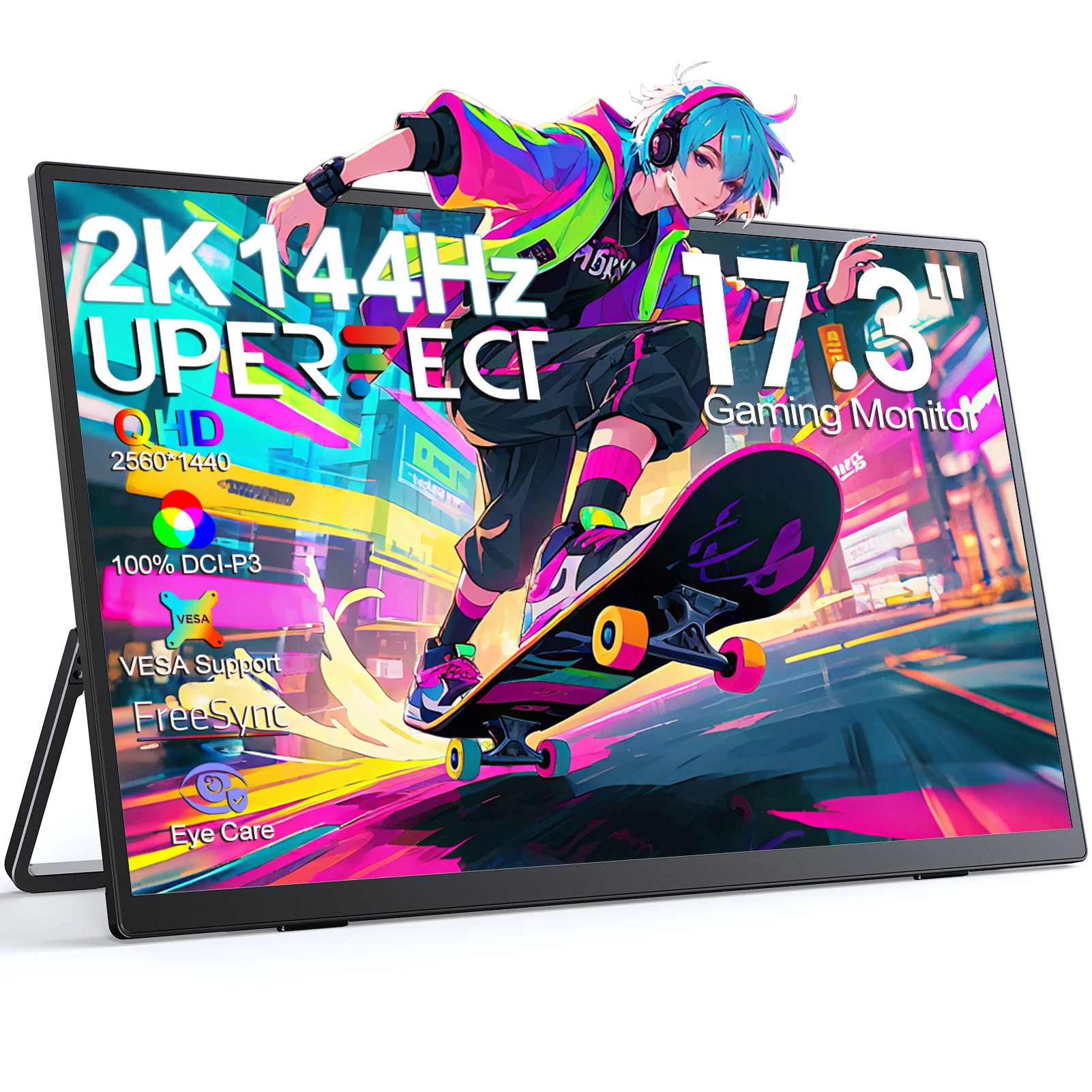 

UPERFECT 2K 144Hz Portable Monitor 17.3 Inch 400Nits 2560x1440P IPS Screen For Gaming Travel Laptop PC PS4/5 Switch HDR Display