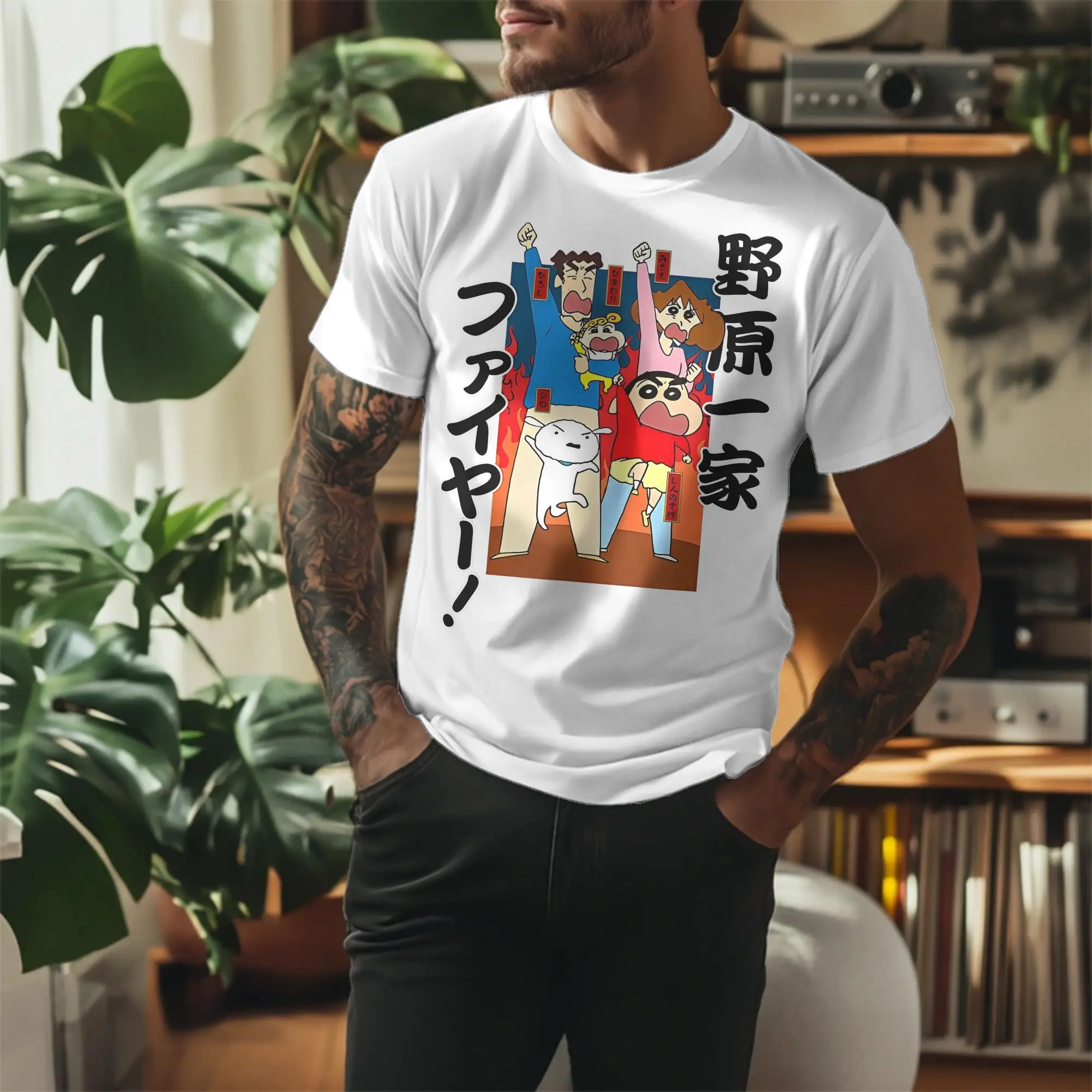 Men Women Family T Shirt Crayon Shin-chan Pure Cotton Clothing Novelty Short Sleeve Crewneck Tees Party T-Shirts