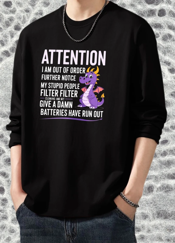 

T shirt for men autumn Couple Sports Long sleeves Graphic tee Attention Dragon Tops Aesthetic clothing Printed t shirt Anime Top