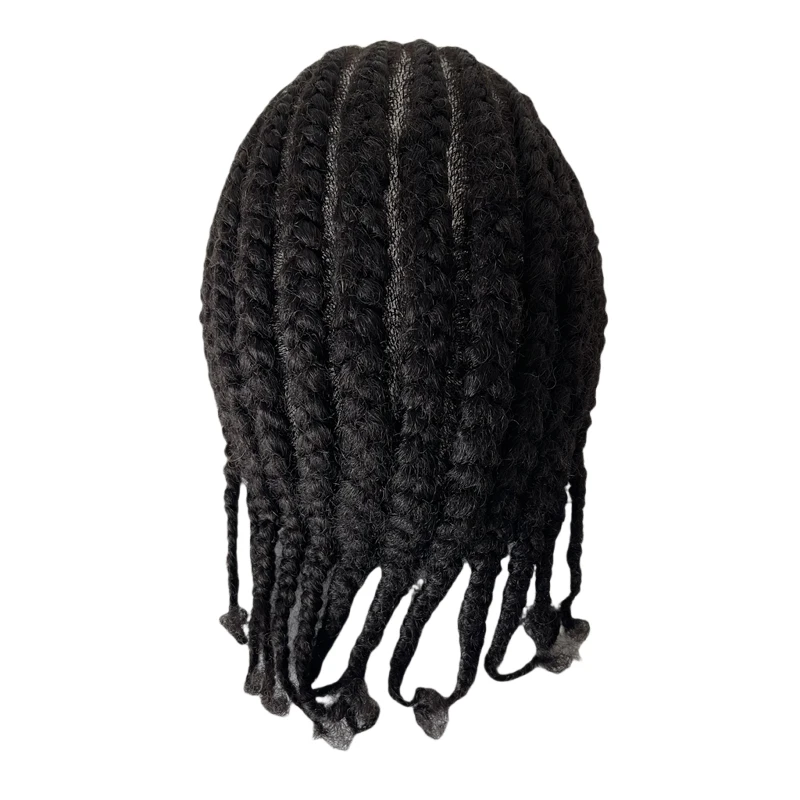 Reemplazo de cabello humano virgen brasileño para hombres negros, tupé de trenzas Afro, Unidad de PU completa, 1b