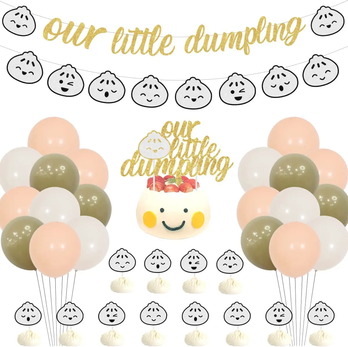 Dumpling Theme Baby Shower Decorations, Our Little Dumpling Banner, Dumplings Garland, Cake Toppers, Balloon for Kids, Birthday