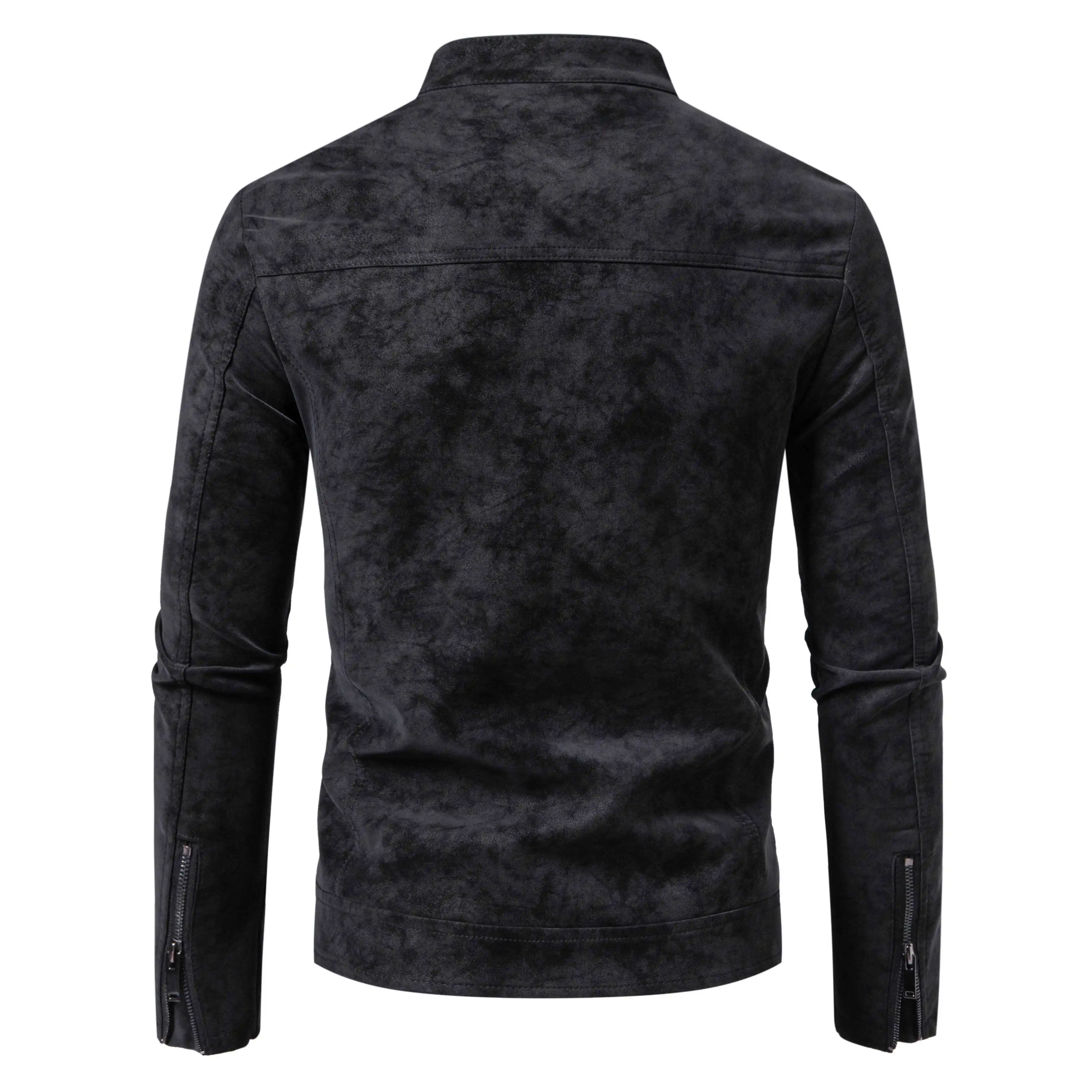 Herren Slim Fit Vintage Motorradjacke Lässiger Langarm-Biker-Mantel Figurbetontes Design für Herbst Winter Einfarbiges Muster – Detail 11
