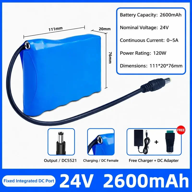 24V Lithium Battery Pack for 6-String Hidden DC Port Embedded DC Port Speaker Motor Light Box Rechargeable Large Capacity