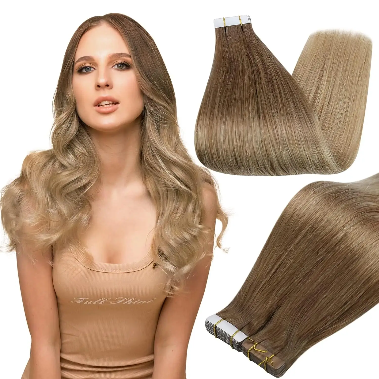 

Full ShineTape in Hair Extensions Human Hair Ombre Color 20 Pieces 50 Gram Hair Extensions For Woman Glue on Hair Extensions