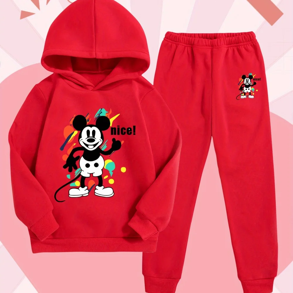

Disney Girls Fashion Hoodie and Pants Set - Long Sleeve Pants Plush Set Cute Mickey Disney Cute Print, Soft and Comfortable Spri