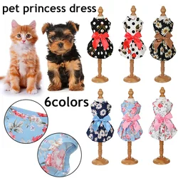 Polka dot Floral Cat Dress Big Bow Princess Dress Cat Skirt Spring Summer Wedding Dresses Sweet Thin Small Fresh Pet Clothes