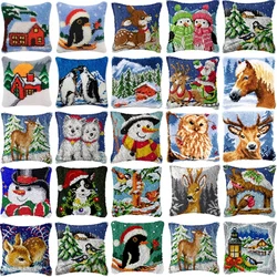 Winter Series Latch Hook Kit Mats Cushion Pillow Crafts Animal Christmas Needlework Button Package Cushion Embroidery Latch Hook