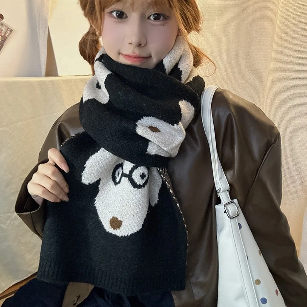 

Fashion Lightweight Puppy Pattern Scarf Windproof Warm Cashmere Blend Scarf Cute Korean Style Knitted Shawl Winter