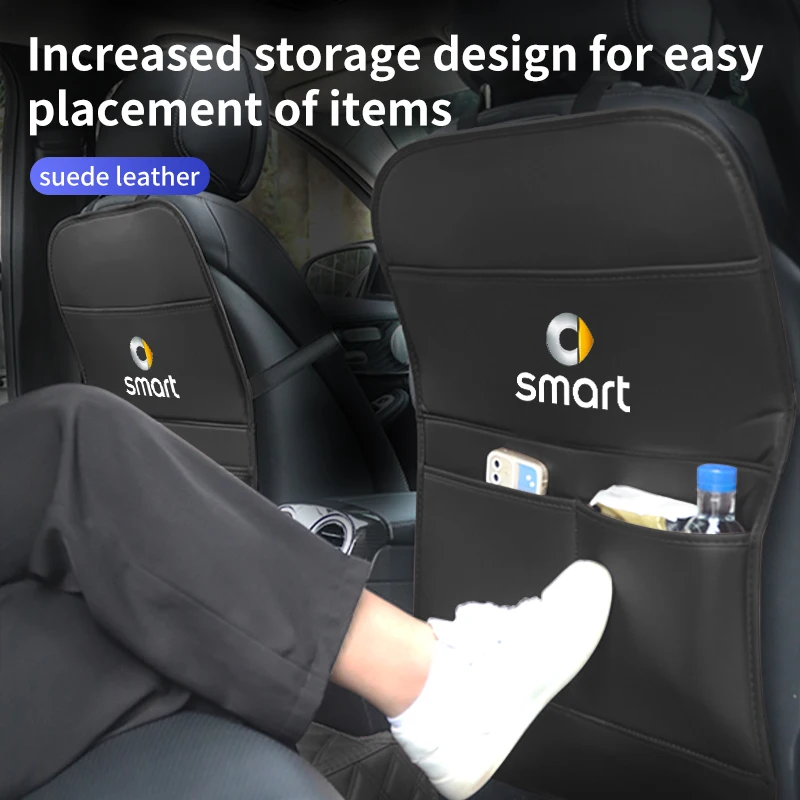 

Car Seat Back Storage Bag Leather Seat Anti-Kick Mat Accessories For Smart Fortwo 451 450 453 Forfour EQ Cabrio Crossblade ROADS