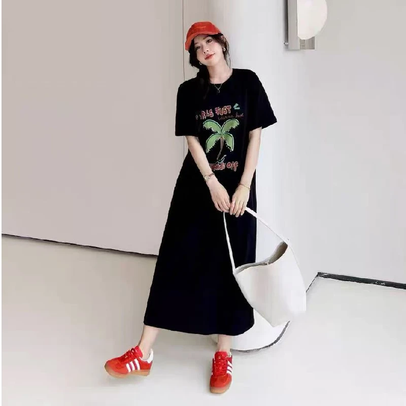 T-shirt ample ort Sve Dr coréen Sle Hong Kong Sle Design fendu ouvert peut être porté à l'extérieur mi-long h-ape Dr