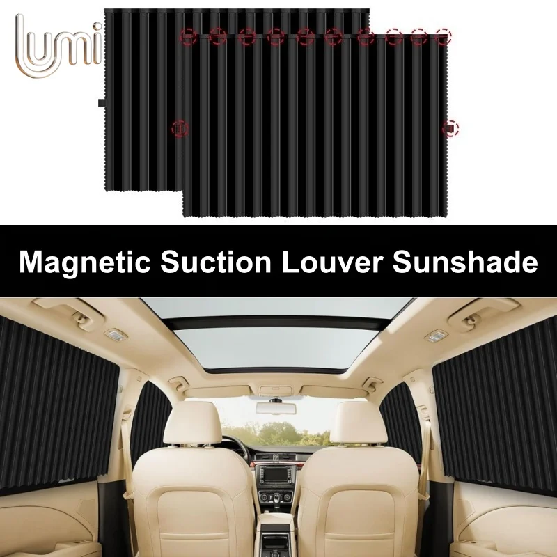 Car Side Window Sun Shade Magnetic Suction Louver Sunshade Curtain Foldable Heat Shield UV Blocking Privacy Cover for Sedan SUV