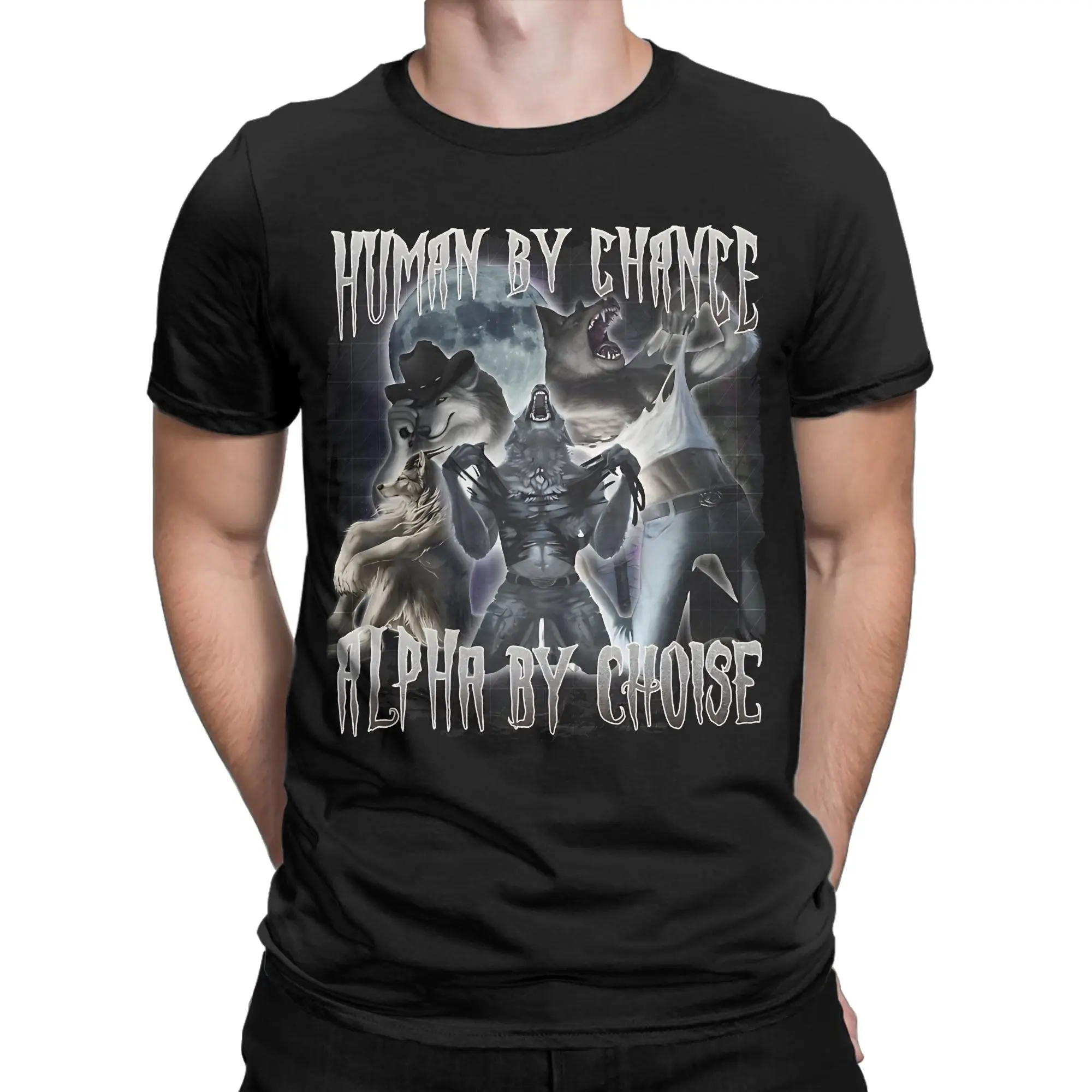 Human By Chance Alpha By Choise Funny Meme T-Shirt Summer  Vintage T Shirts Cotton Hippie Tee Shirt For Male Casual Tops