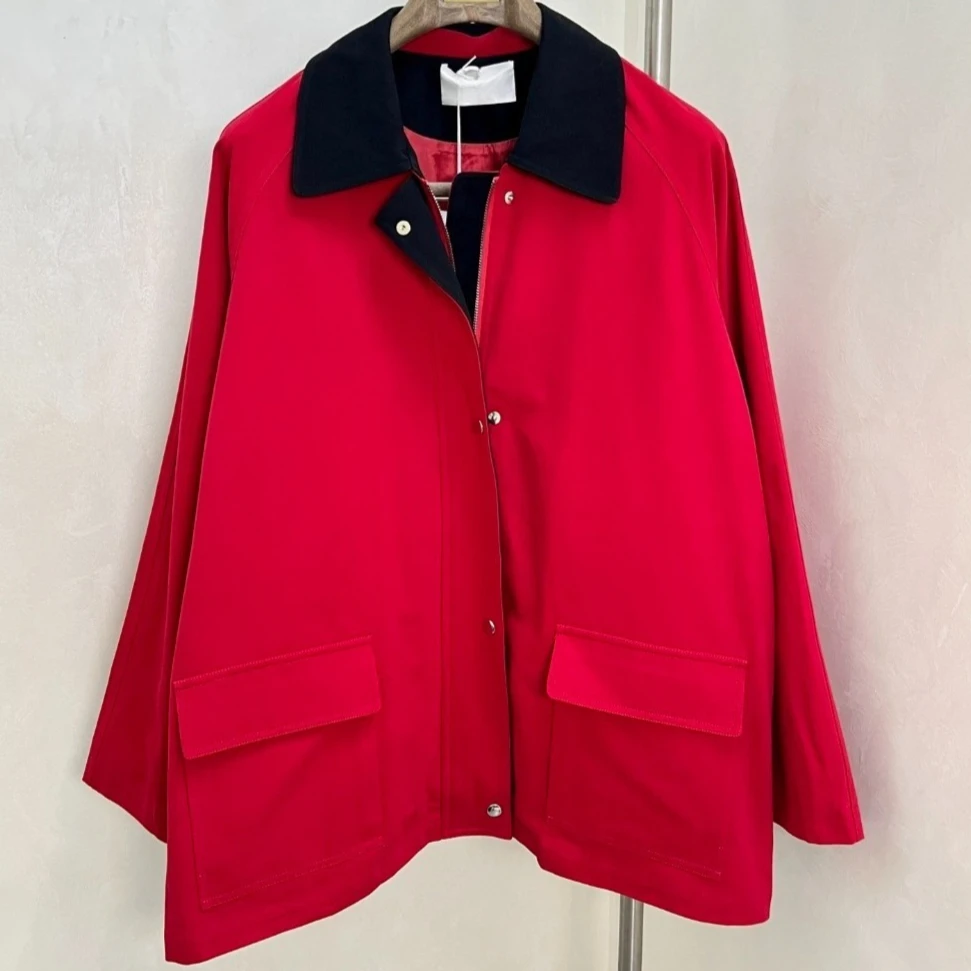 

Imported Textured Cotton Fine Oxford Cloth Textured Retro Silhouette Jacket Contrast Color Work Jacket