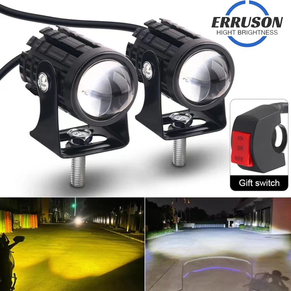 With Switch 2 PCS Super Bright Motorcycle LED Explorers Headlight Projector Fisheye Lens LED Moto Fog Auxiliary Motorcycle Headl