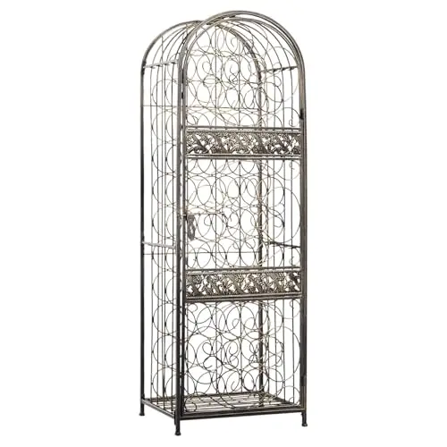 45 Bottle Wrought Iron Wine Rack Jail with Lock Antique Bronze